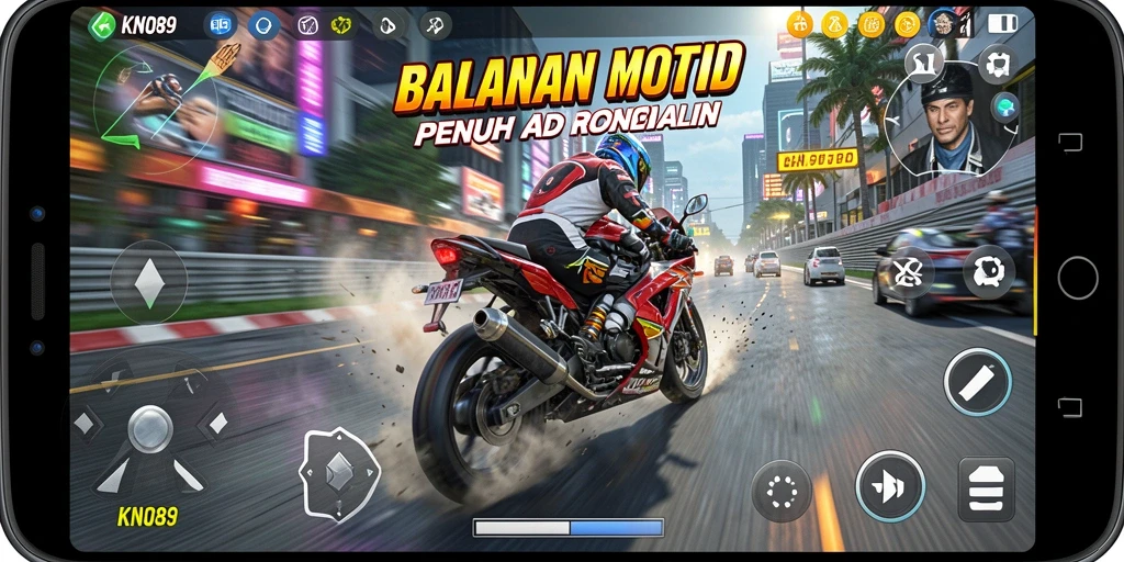 Gameplay KNO89 yang mendebarkan dengan balapan motor yang seru.