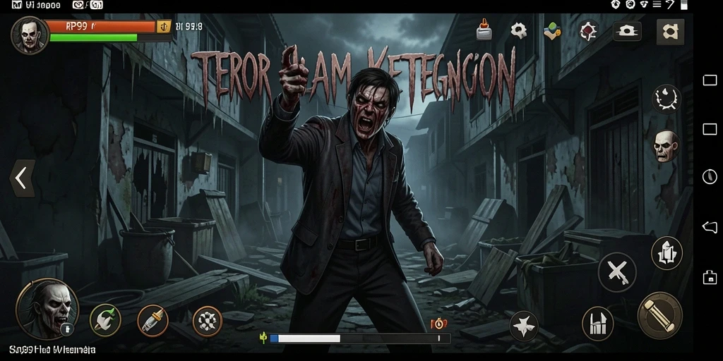 Screenshot utama RP99 menampilkan momen menegangkan dalam suasana Horror.